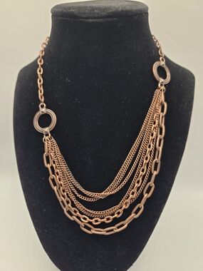 1697. Multi-Strand Copper Colored Chain Statement Necklace